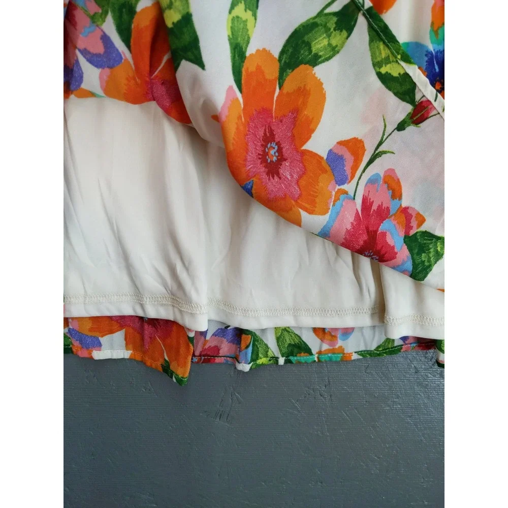Sunny Leigh Floral‎ Print Pleated Bell Sleeve Dress Multicolor Size M